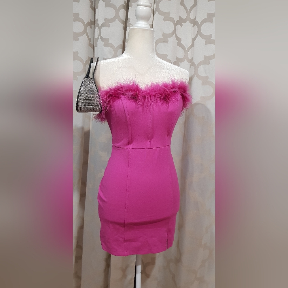 Forever 21 Pink Feather Trim Mini Dress